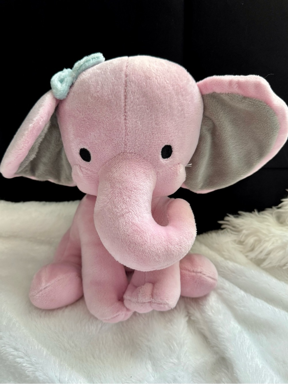 Soft Pink Elephant Plush Toy with Bow - Cozy Cuddly Companion